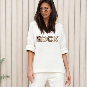 ShopEvelynne White 'Rock' Graphic Sweater